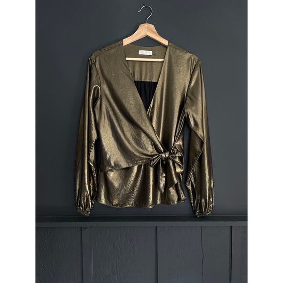 Ramy Brook Alijah Metallic Tie Front Blouse Size XS - Picture 4 of 10